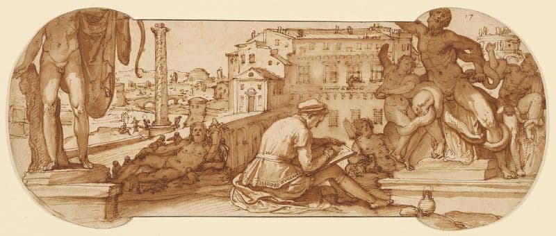 Taddeo in the Belvedere Court in the Vatican Drawing the Laocoön as a canvas print