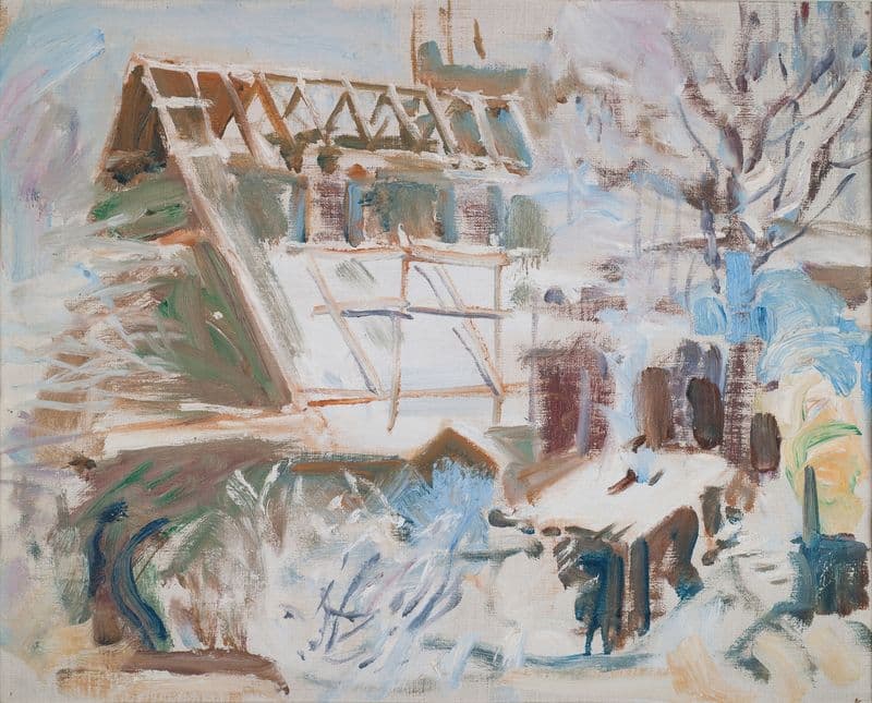 Tarvaspään ateljee rakenteilla as a canvas print