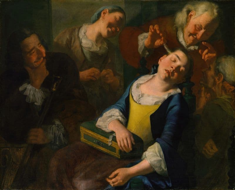 Teasing a Sleeping Girl (ca. 1760) as a canvas print