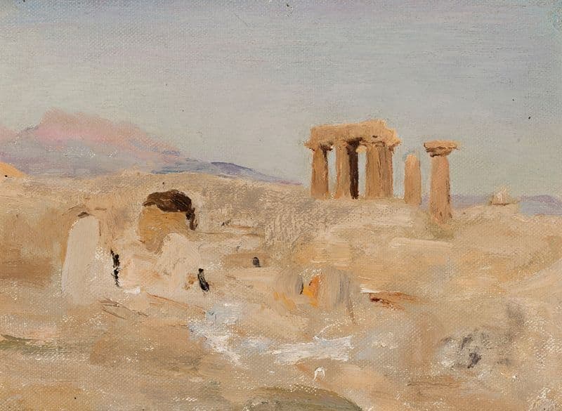 Temple of Apollo and Mount Parnassus in Corinth. From the journey to Greece as a canvas print