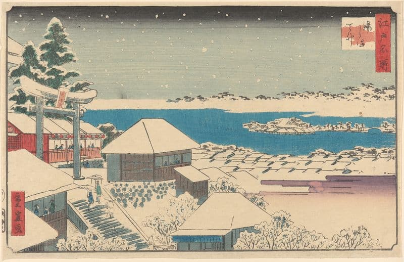 Temple Steps in Snow (19th century) as a canvas print