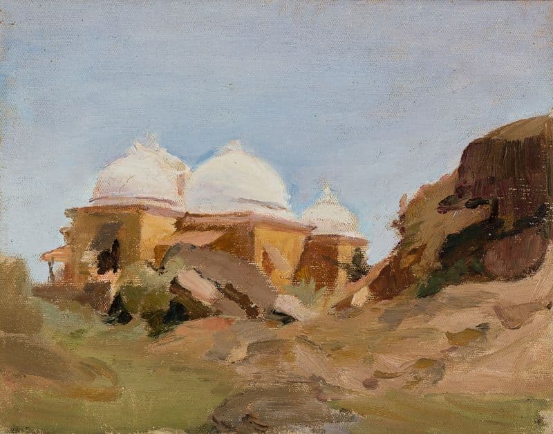 Temple with white domes. From the journey to India as a canvas print