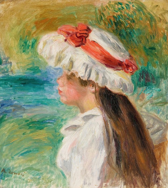 Tête de jeune fille coiffée d’un chapeau de jardin (circa 1895) as a canvas print