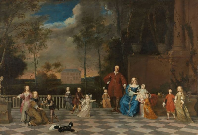 The Amsterdam Merchant Jeremias van Collen (1619-1707) with his Wife and their Twelve Children (1655 - 1657) as a canvas print