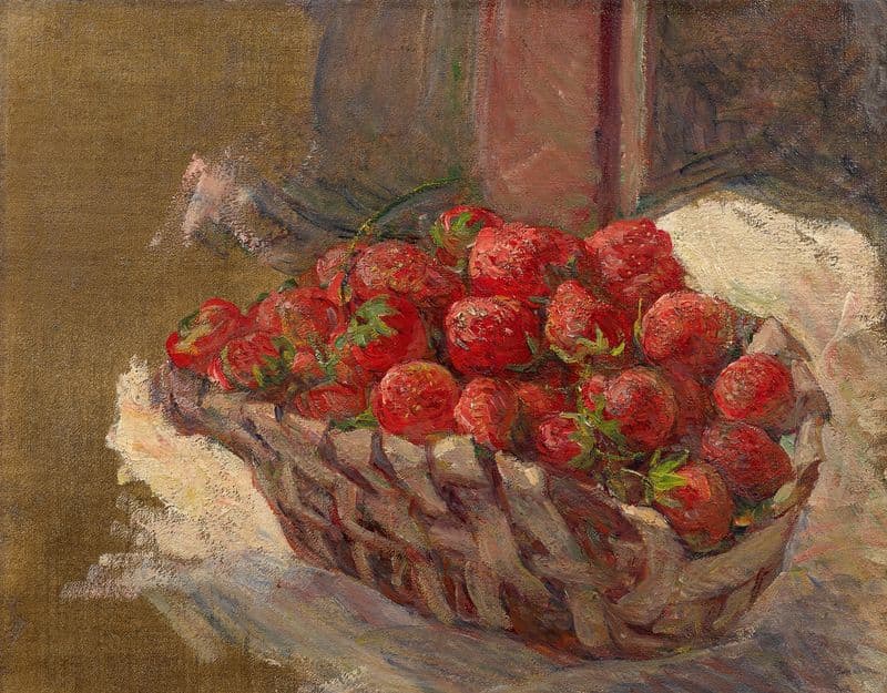 The basket of wild strawberries as a canvas print