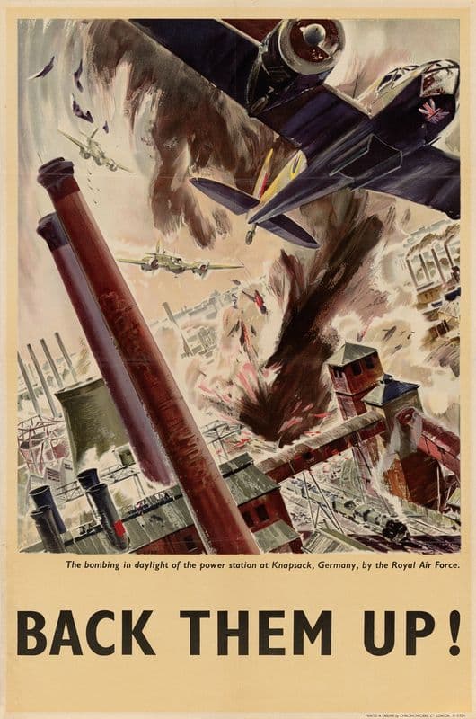 The Bombing in Daylight of the Power Station at Knapsack, Germany, by the Royal Air Force – Back Them Up! as a canvas print