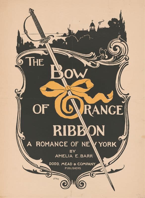 The bow of orange ribbon as a canvas print