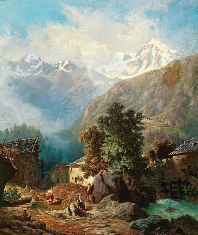 The Family Idyll, in the Background a View of Ortler from Mals as a canvas print