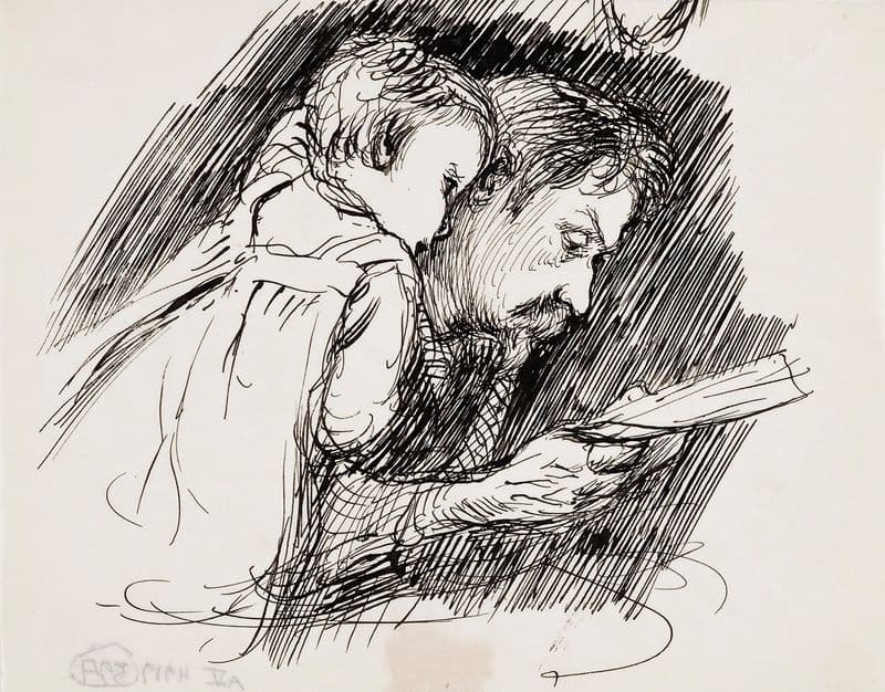 The father reads to the child as a canvas print