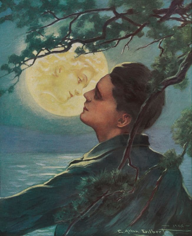 The girl in the moon as a canvas print
