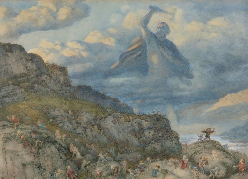 The God Thor Drives The Dwarfs Out Of Scandinavia By Throwing His Hammer At Them as a canvas print