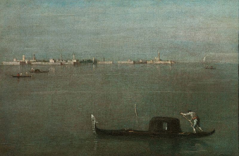 The Grey Lagoon (Gondolas on the Lagoon) (circa 1765) as a canvas print