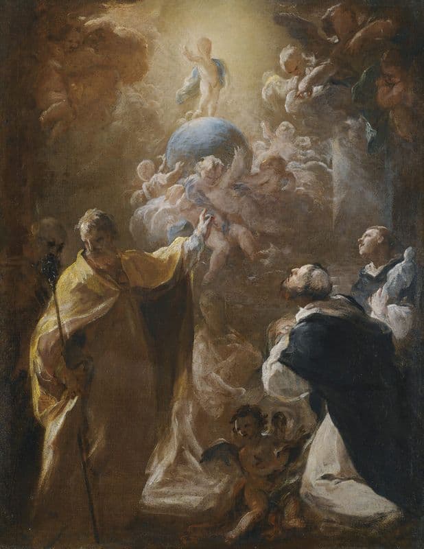 The Infant Christ In Glory With Saints Dominic And nicholas as a canvas print