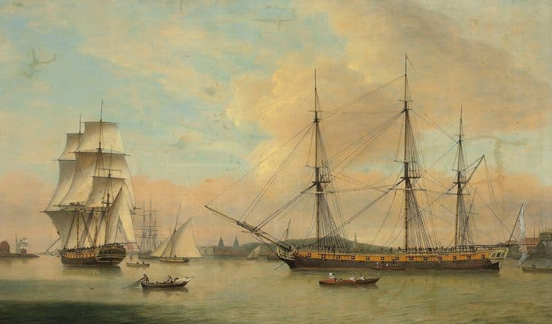 The Monsieur in two positions off Deptford dockyard, with Greenwich beyond as a canvas print