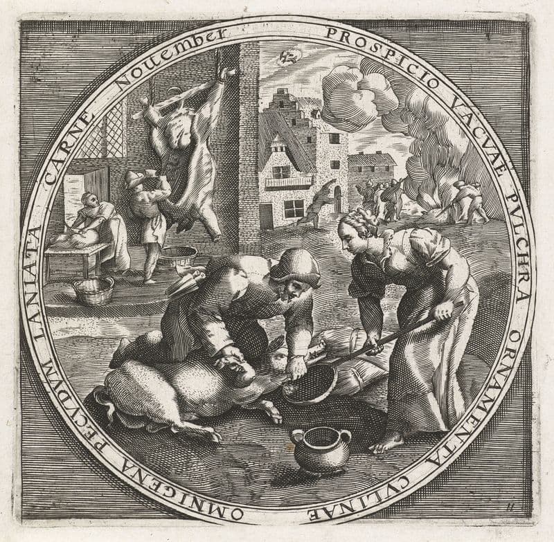 The month of November, slaughter time (1650-1675) as a canvas print