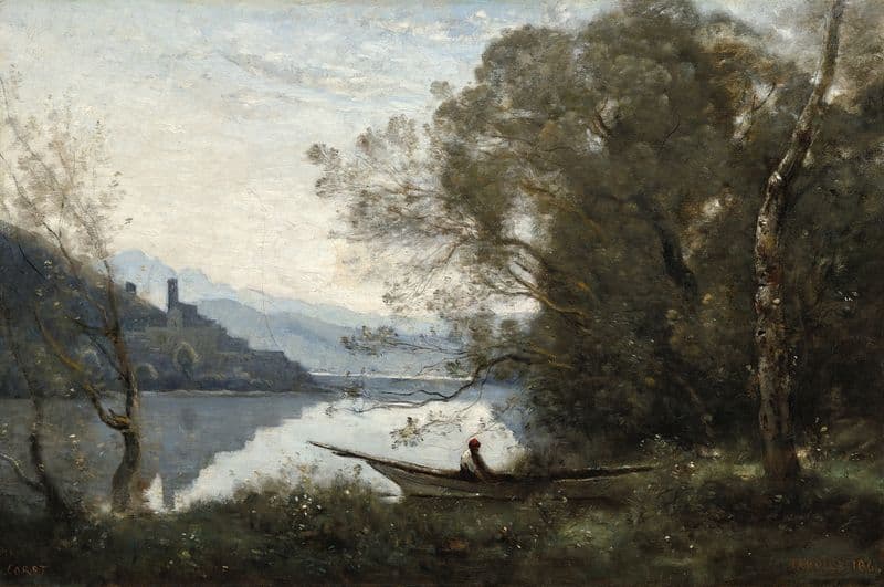 The Moored Boatman – Souvenir of an Italian Lake as a canvas print