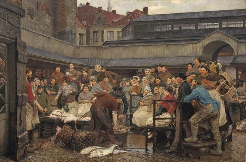 The Old Fish Market in Antwerp in 1882 as a canvas print