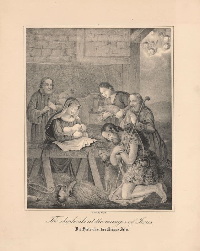 The shepherds at the manger of Jesus as a canvas print