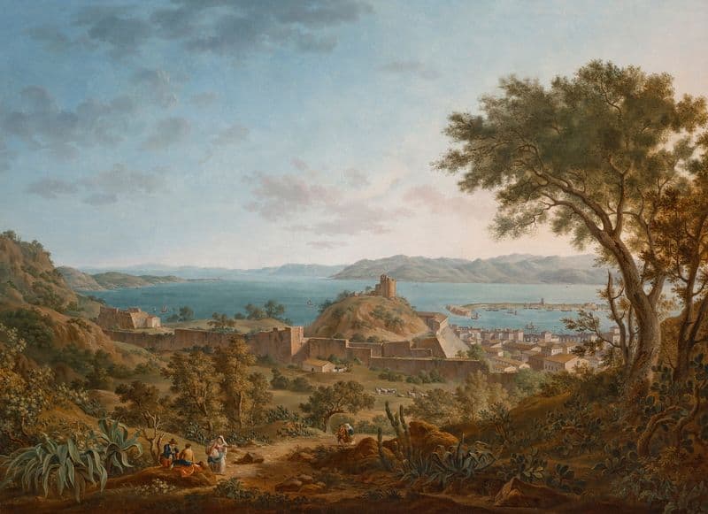 The Strait of Messina, Sicily from the west, with a view of the fortifications and port as a canvas print