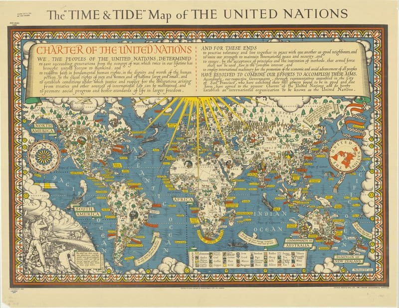 The ‘Time and Tide’ Map of the United Nations as a canvas print