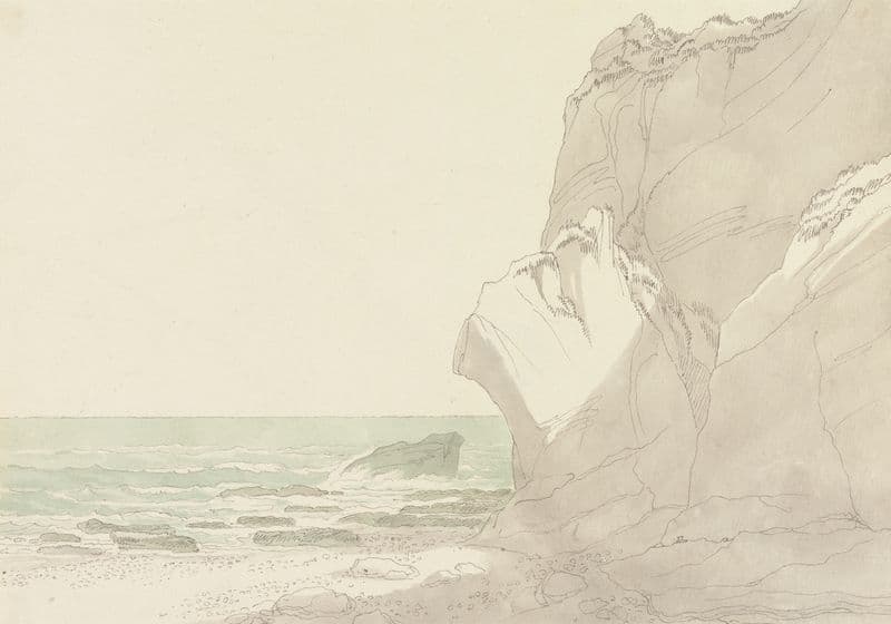 The Warren near Exmouth, Devon; Steep Cliffs Rising at Right, Sea and Rocky Shore at Left as a canvas print
