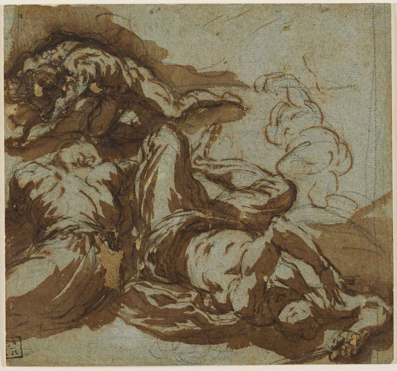 Three Male Figures Writhing on the Ground (16th-17th century) as a canvas print