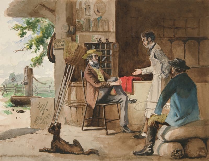 Three men in a dry-goods store – country store, Dolbyville as a canvas print