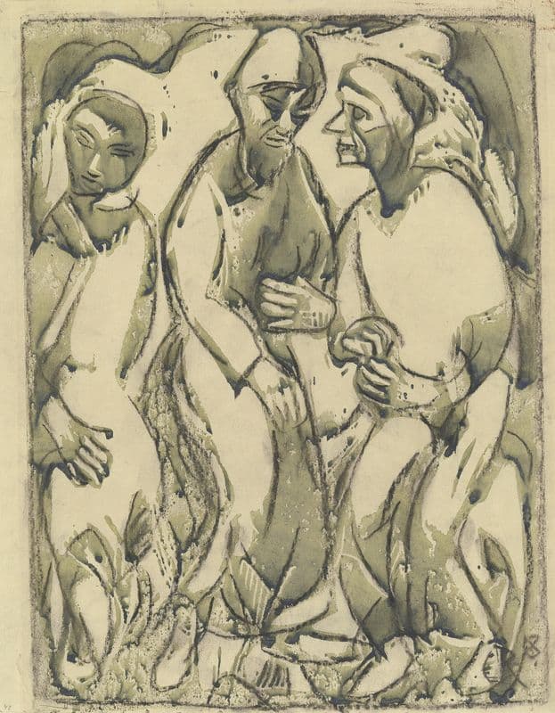 Three standing men as a canvas print