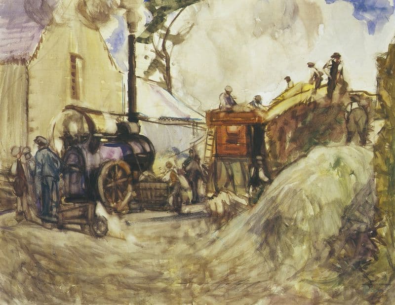 Threshing in the Cotswolds (circa 1909) as a canvas print