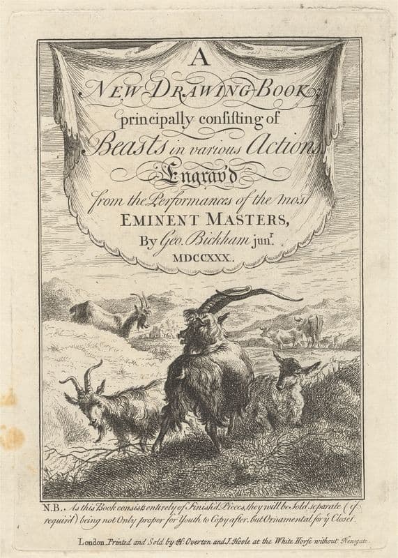 Title page for a ‘New Drawing Book principally consisting of Beasts in various Actions’ (18th Century) as a canvas print