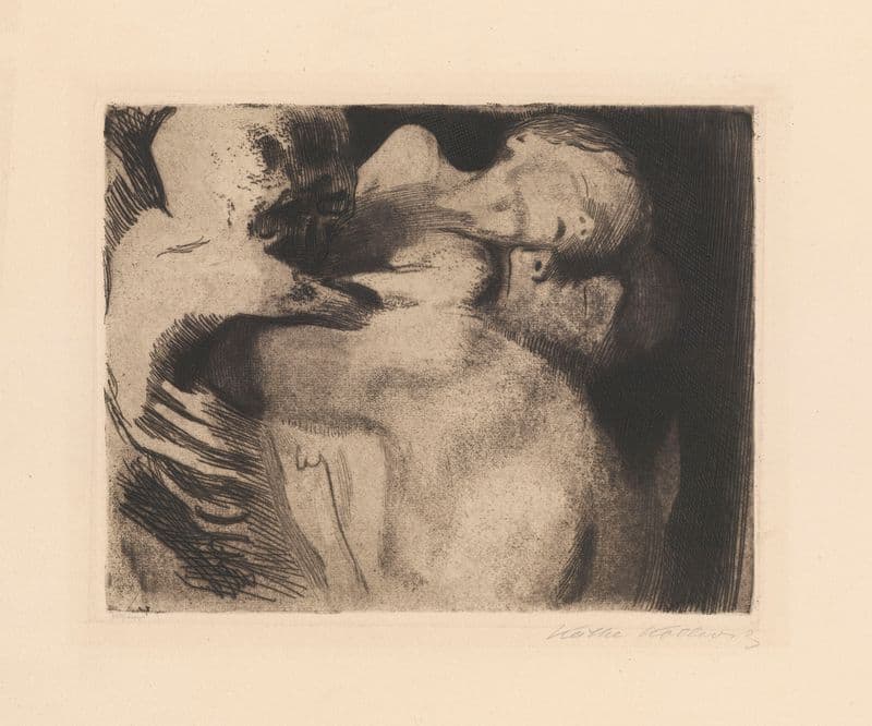 Tod und Frau um das Kind ringend as a canvas print