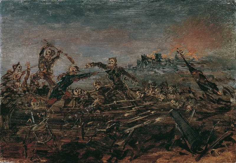Totentanz auf dem Schlachtfeld vor brennenden Ruinen (1882-1885) as a canvas print