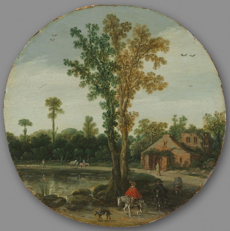 Travelers by a Lake as a canvas print