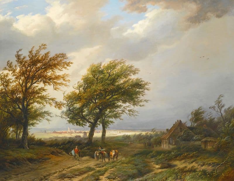Travellers In A Windswept Landscape as a canvas print