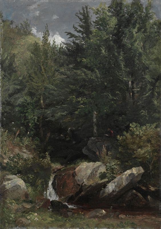 Trees and a Stream on a Hillside as a canvas print