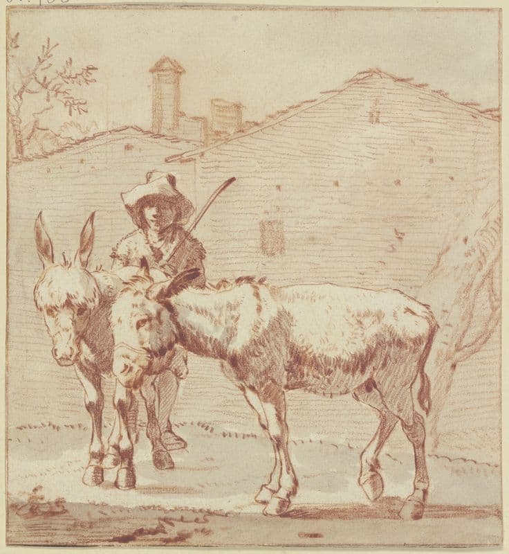 Two donkeys and their driver as a canvas print