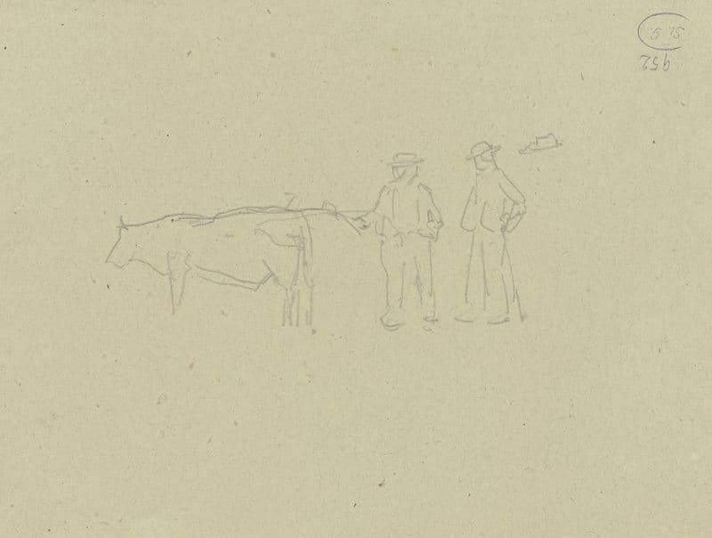 Two farmers with a cow as a canvas print