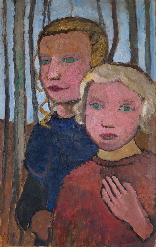 Two Girls in Front of Birch Trees (c.1905) as a canvas print