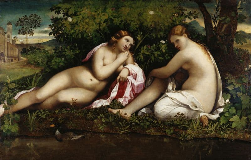 Two Nymphs at Rest (1520 – 1530) as a canvas print