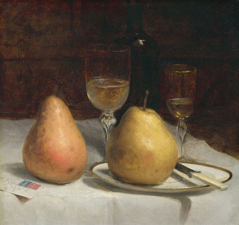 Two Pears on a Tabletop (c. 1866) as a canvas print