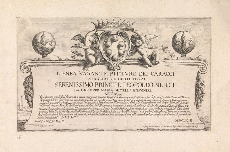 Two putti hold a large crown over the Medici coat of arms in the upper centre as a canvas print