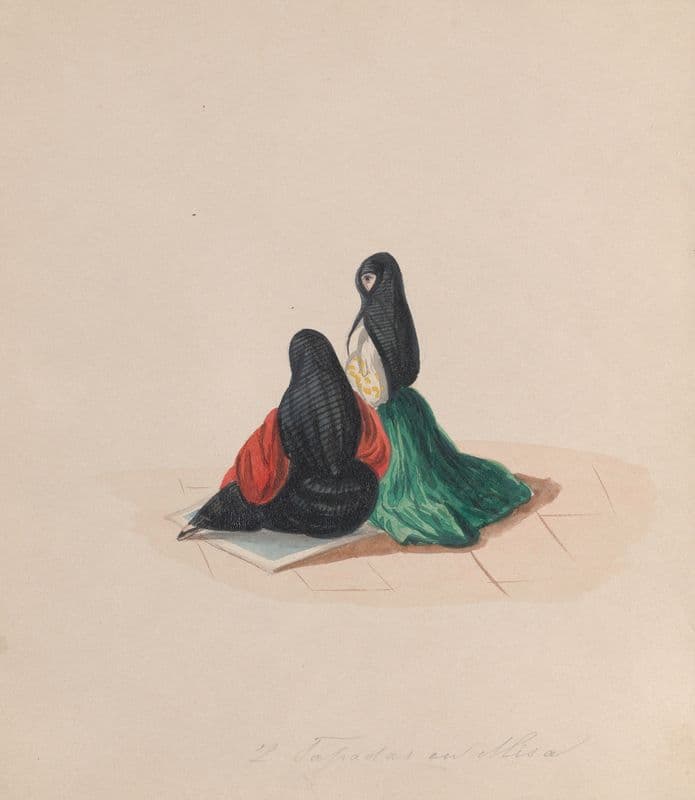Two woman wearing the saya attending mass (ca. 1848) as a canvas print