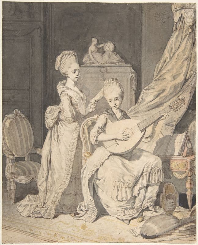 Two Women in an Elegant Interior; a Singer Accompanied by a Lutenist as a canvas print
