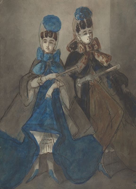 Two Women with Fans (19th century) as a canvas print