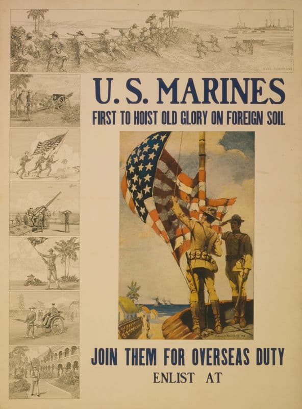U.S. Marines – first to hoist Old Glory on foreign soil Join them for overseas duty as a canvas print