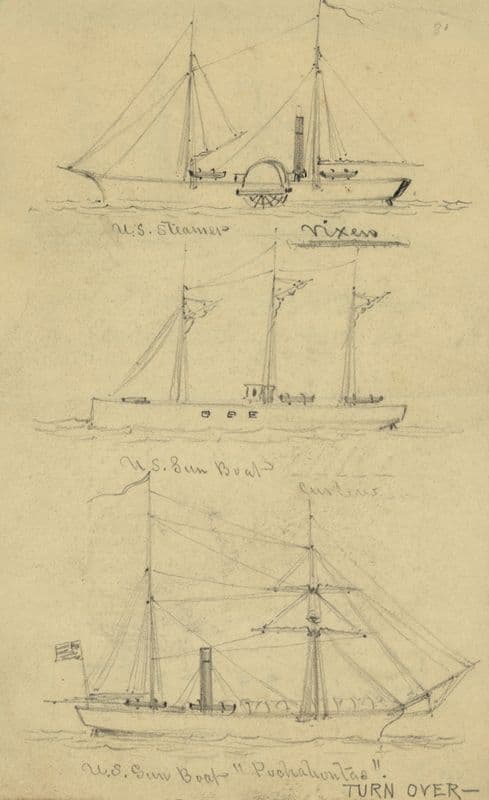 U.S. Steamer Vixen, U.S. Gun Boat Curlew, and U.S. Gun Boat ‘Pochahontas’ (1860-1865) as a canvas print