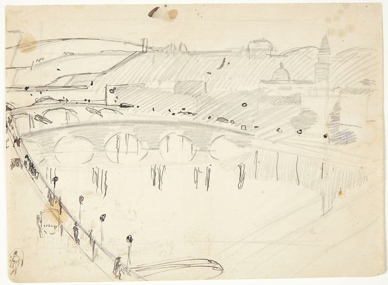 Udsigt fra et vindue ved Lungarnoen over floden mod Santo Spirito og San Miniatohøjderne, Firenze as a canvas print