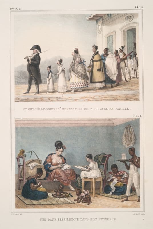 Un employé du gouvernement sortant de chez lui avec sa famille; Une dame brésilienne dans son intérieur (1834 - 1839) as a canvas print