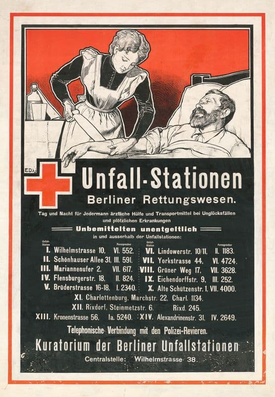 Unfall-Stationen Berliner Rettungswesen. Tag und Nacht für Jedermann ärztliche Hilfe as a canvas print