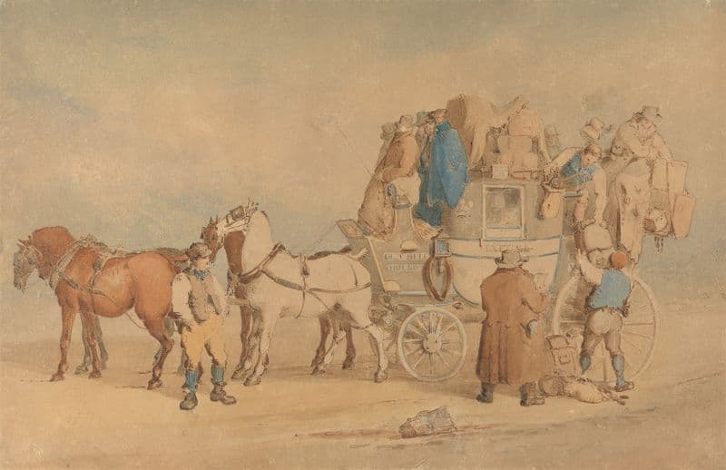 Unloading the Luggage From The Exeter Coach as a canvas print